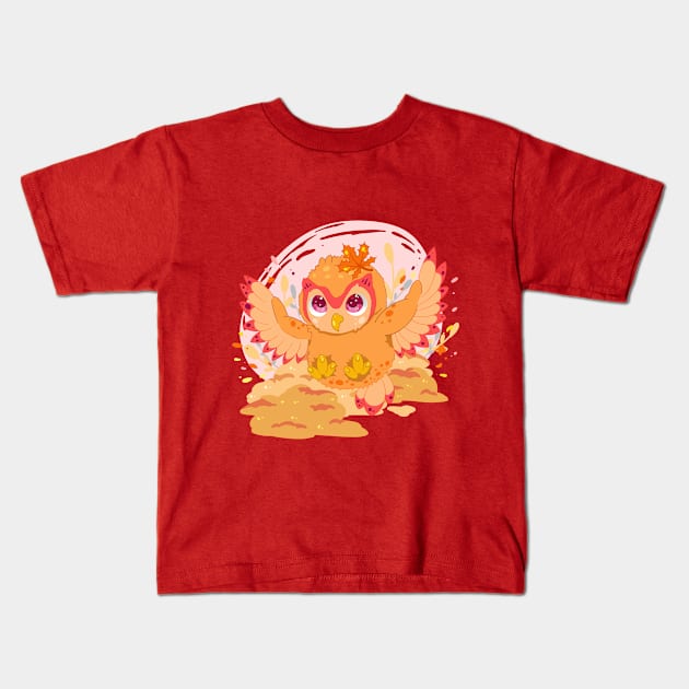 The little cute orange owl with pattern- for Men or Women Kids Boys Girls love owl Kids T-Shirt by littlepiya